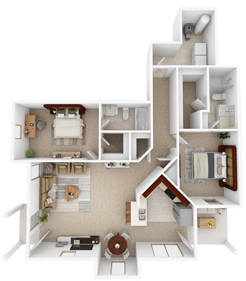 Floor plan for 2 beds, 2 baths, 1248 sqft
